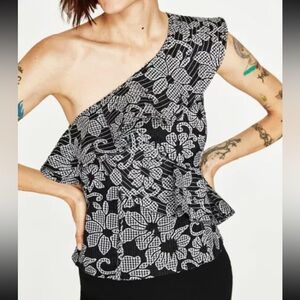 ZARA Floral One Shoulder Top